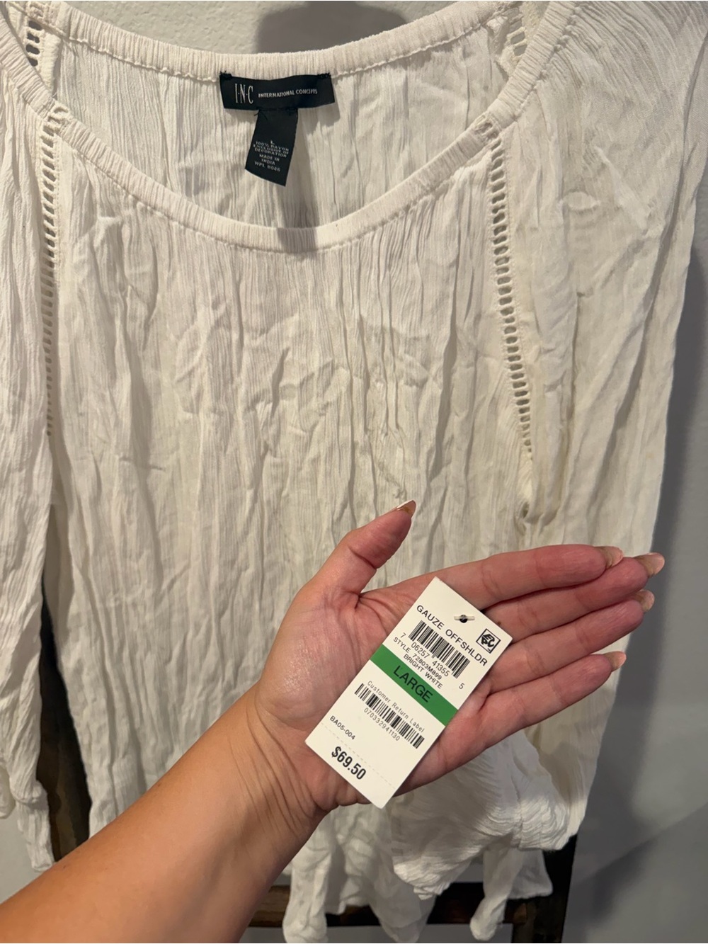 INC International Concepts Cream Textured summer Top